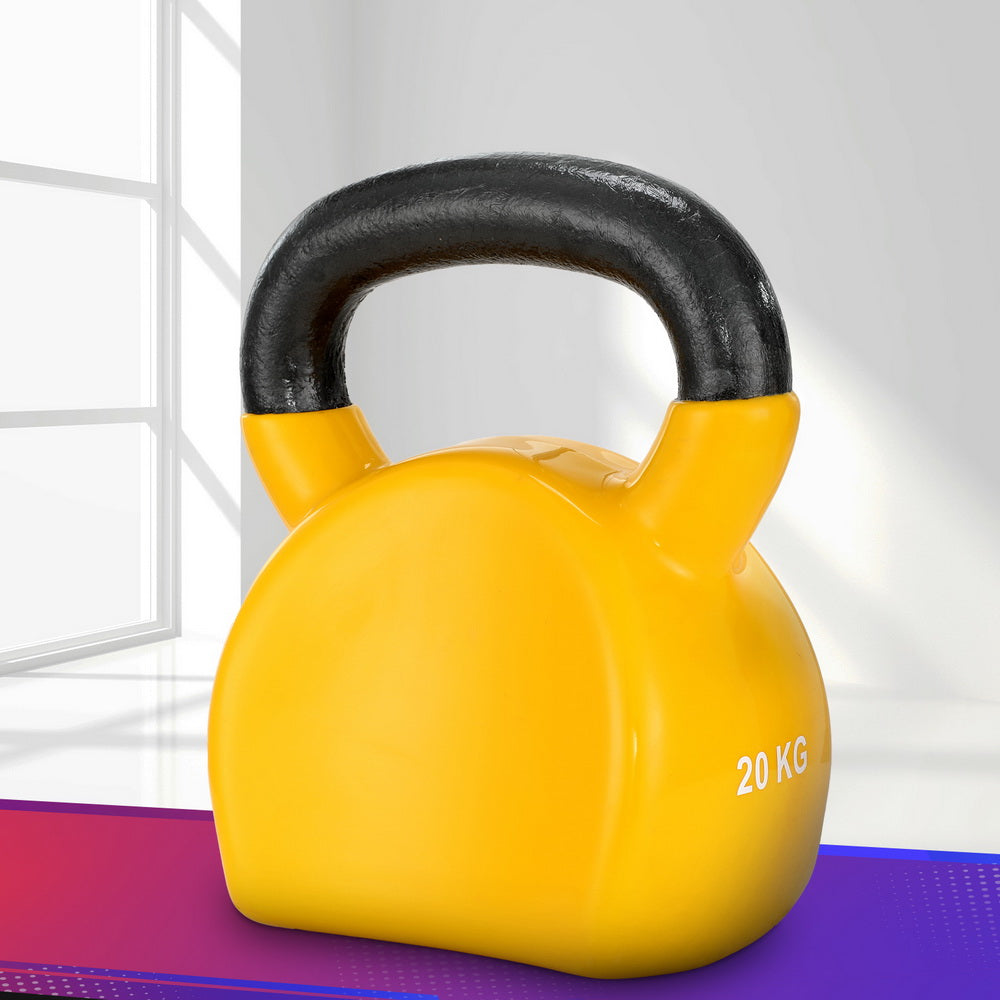 Free Weights: Everfit 20kg Kettlebell Set Weightlifting Bench Dumbbells Kettle Bell Gym Home