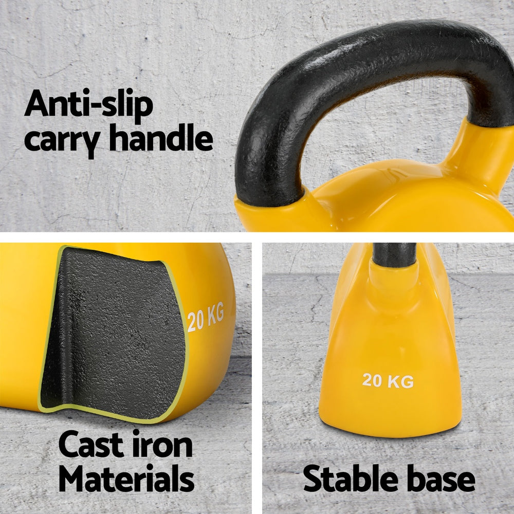 Free Weights: Everfit 20kg Kettlebell Set Weightlifting Bench Dumbbells Kettle Bell Gym Home