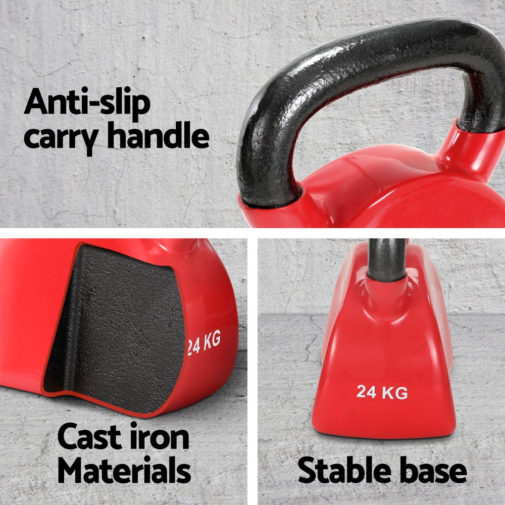 Free Weights: Everfit 24kg Kettlebell Weightlifting Bench Dumbbells Kettle Bell Gym Home