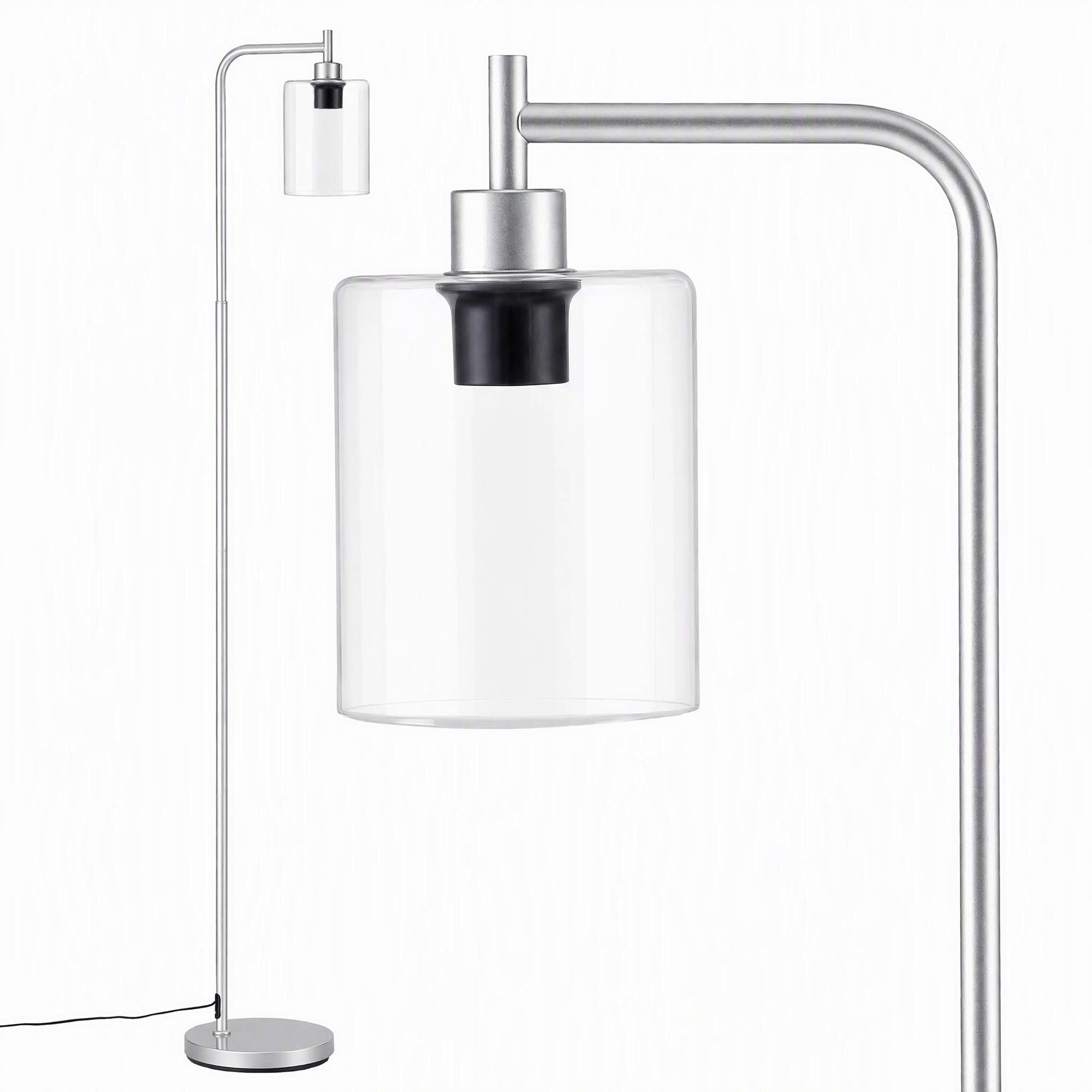 Artiss Floor Lamp Modern Industrial Standing Light with Clear Glass Shade, Silver Metal Tall Lamp for Living Room, Bedroom & Office, Anti-Tipping Weighted Base & Foot Switch (Bulb Not Included)