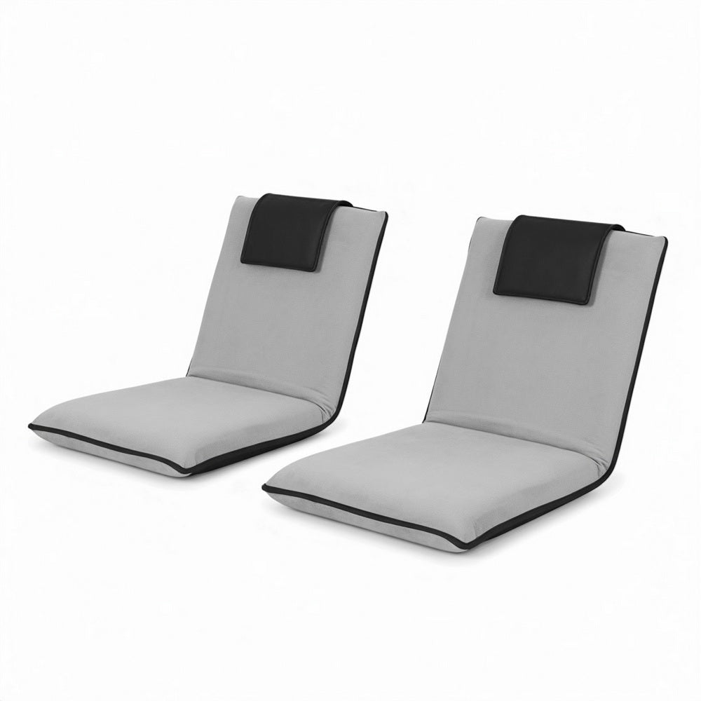 Arm Chairs & Recliners: Artiss 2X Floor Lounge Sofa Bed Floor Cushion Velvet Grey