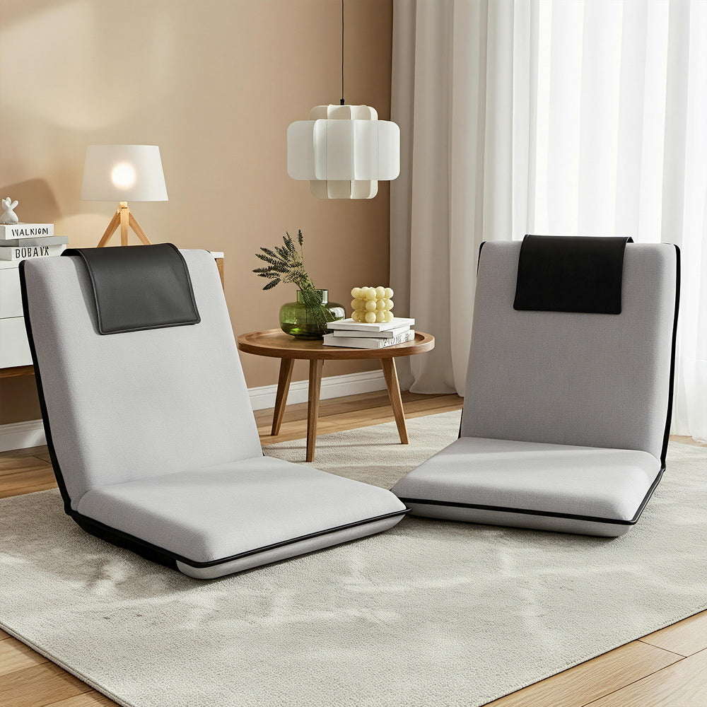 Arm Chairs & Recliners: Artiss 2X Floor Lounge Sofa Bed Floor Cushion Velvet Grey