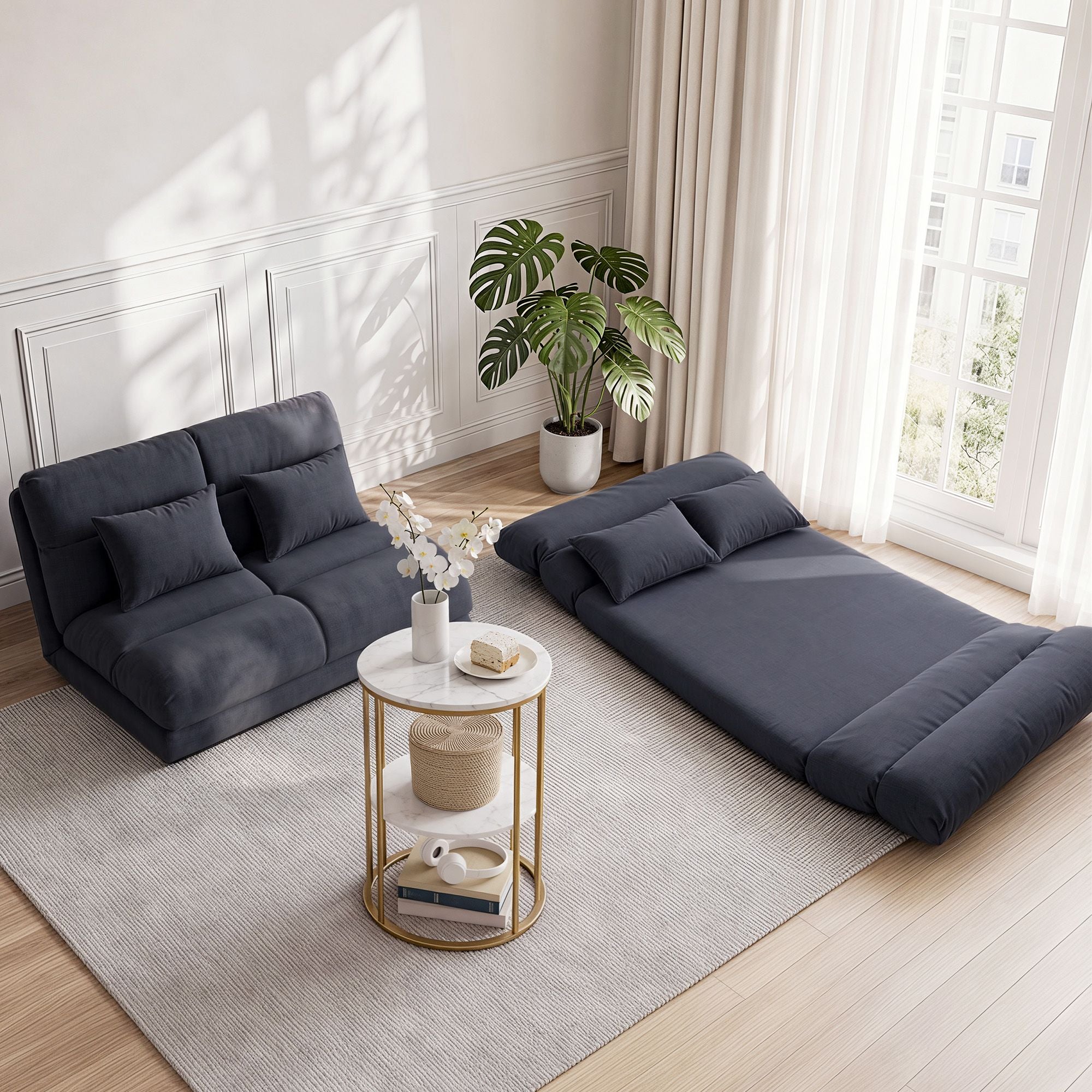 Artiss Floor Lounge Sofa Bed & Coffee Table 2 Tier Marble Effect Side Table Set
