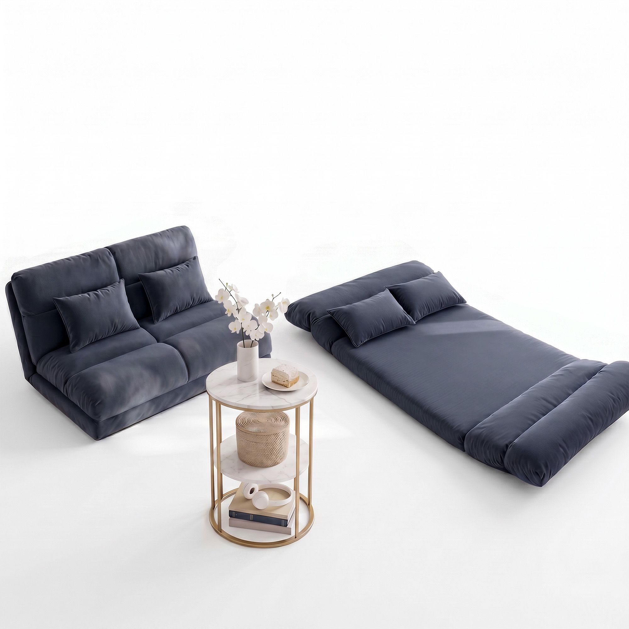 Artiss Floor Lounge Sofa Bed & Coffee Table 2 Tier Marble Effect Side Table Set
