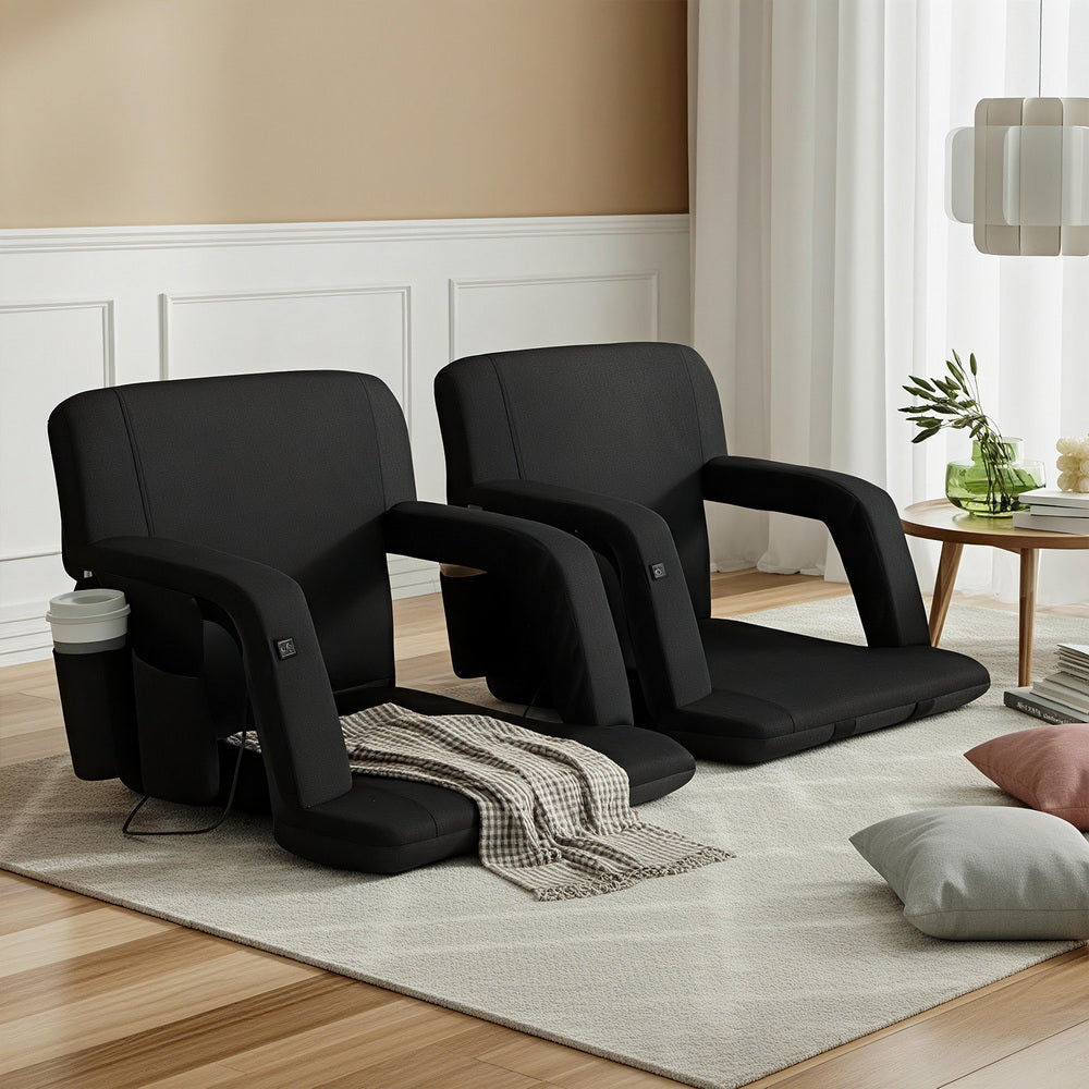 Arm Chairs & Recliners: Artiss 2X Floor Lounge Sofa Bed With Armrest Heated Cushion