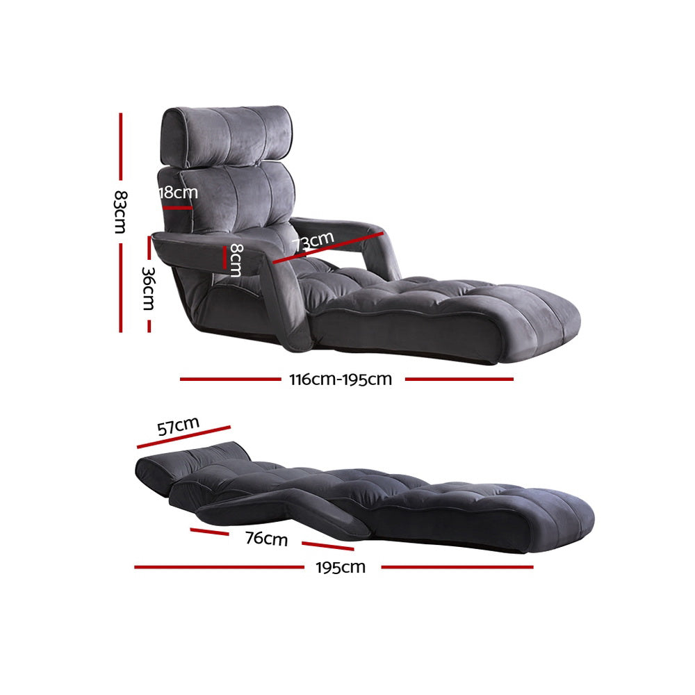 Arm Chairs & Recliners: Artiss Floor Lounge Sofa With Armrest Flocking Fabric Charcoal