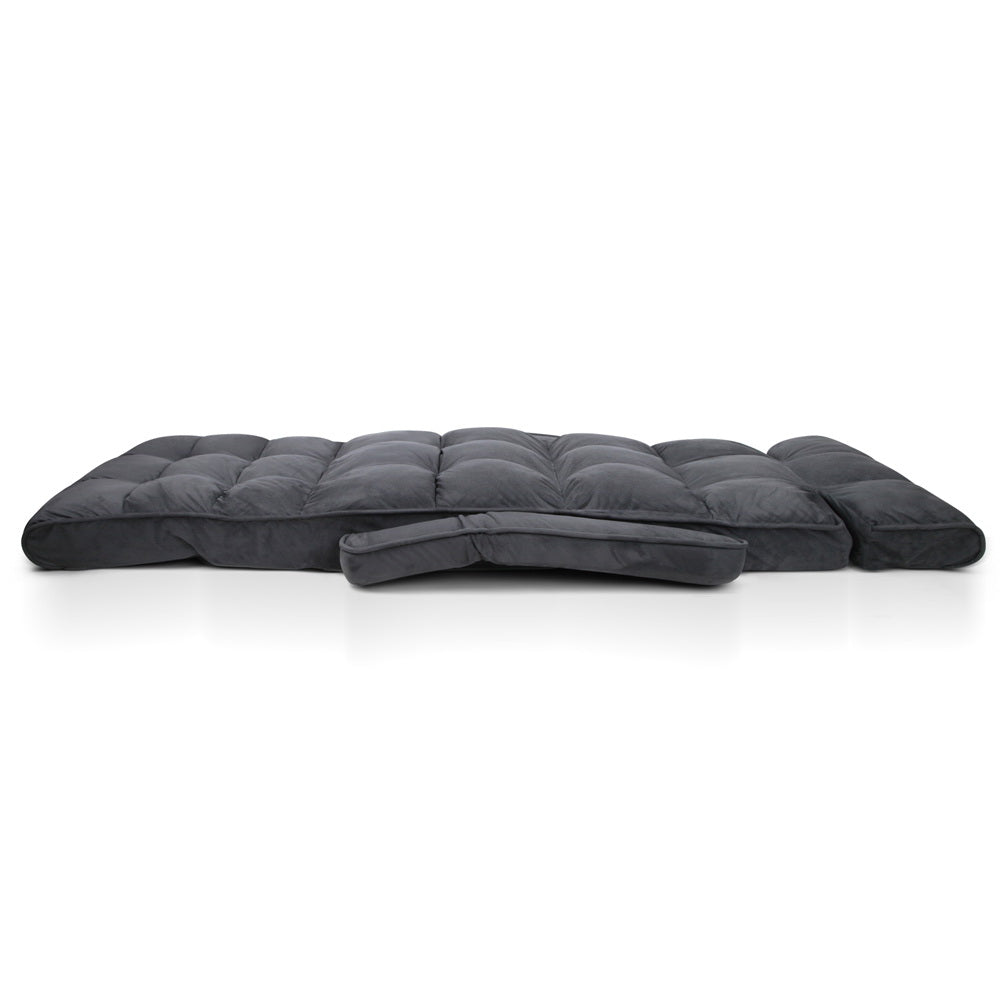 Arm Chairs & Recliners: Artiss Floor Lounge Sofa With Armrest Flocking Fabric Charcoal