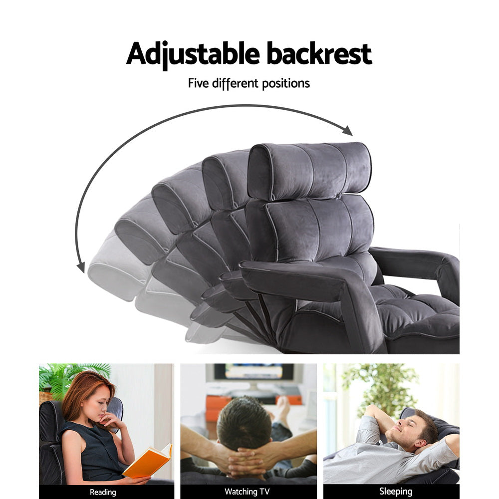 Arm Chairs & Recliners: Artiss Floor Lounge Sofa With Armrest Flocking Fabric Charcoal