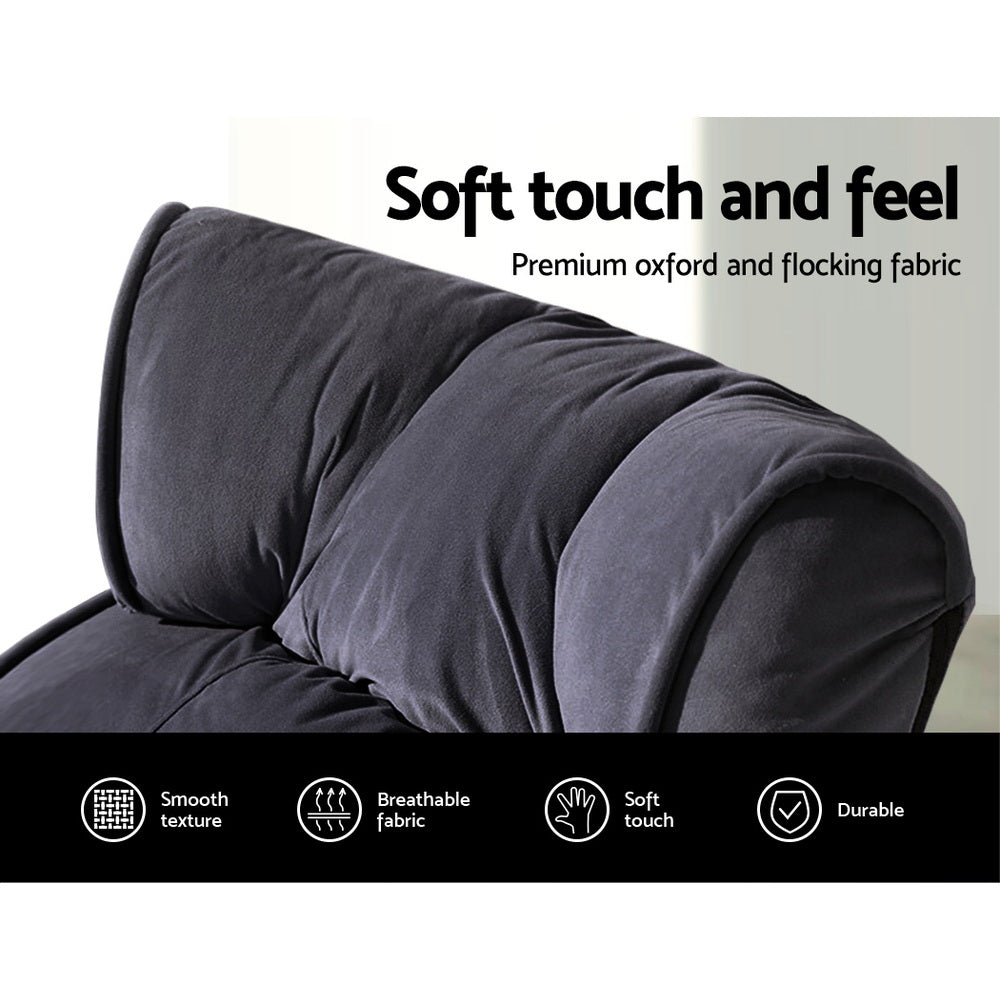 Arm Chairs & Recliners: Artiss Floor Lounge Sofa With Armrest Flocking Fabric Charcoal