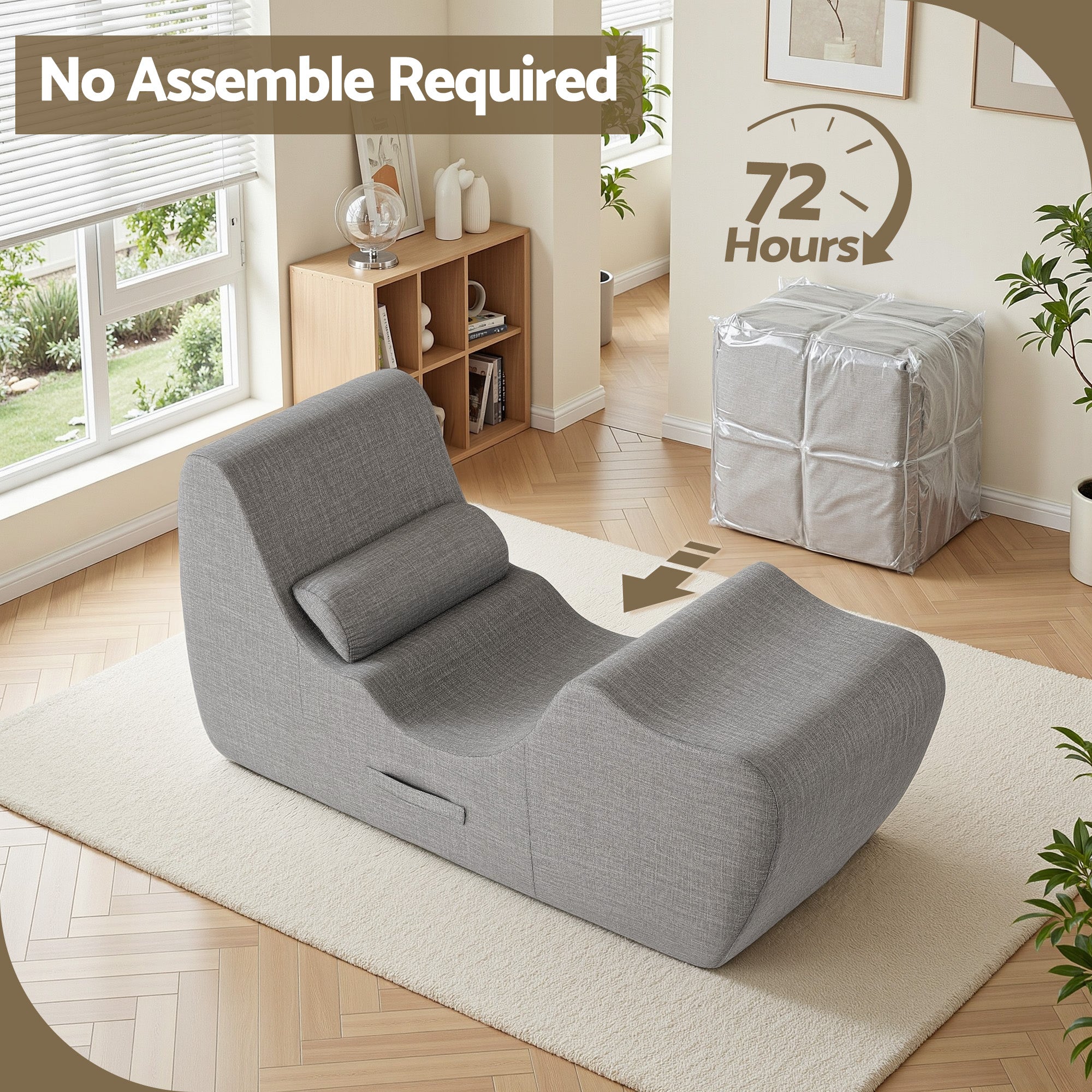 Artiss Chaise Lounge Chair Ergonomic S-Curve Floor Lounger Boneless Lounge Chairs Grey