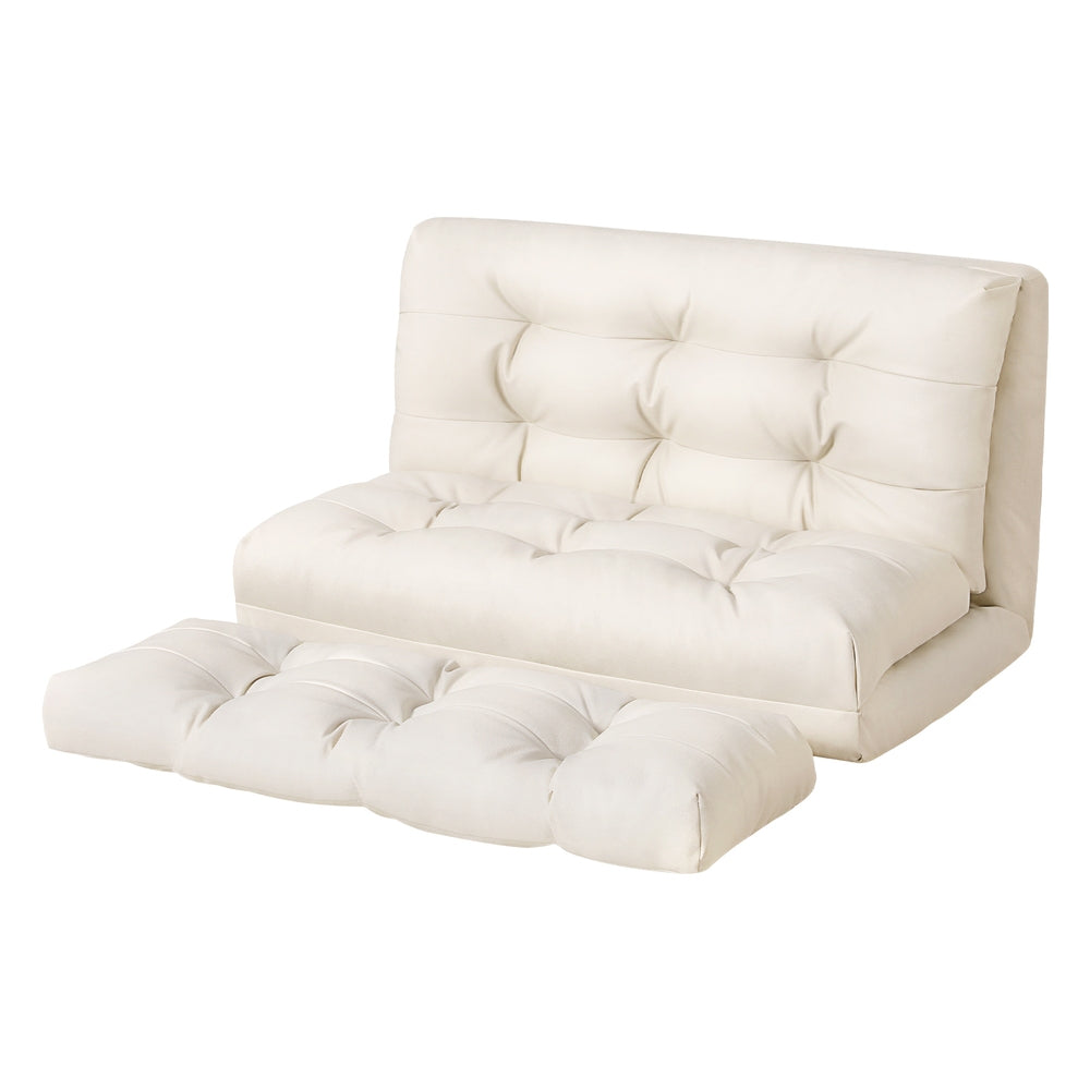 Sofas & Sofa Beds: Artiss Floor Lounge Sofa Bed 2 Seater Pillow Leather White