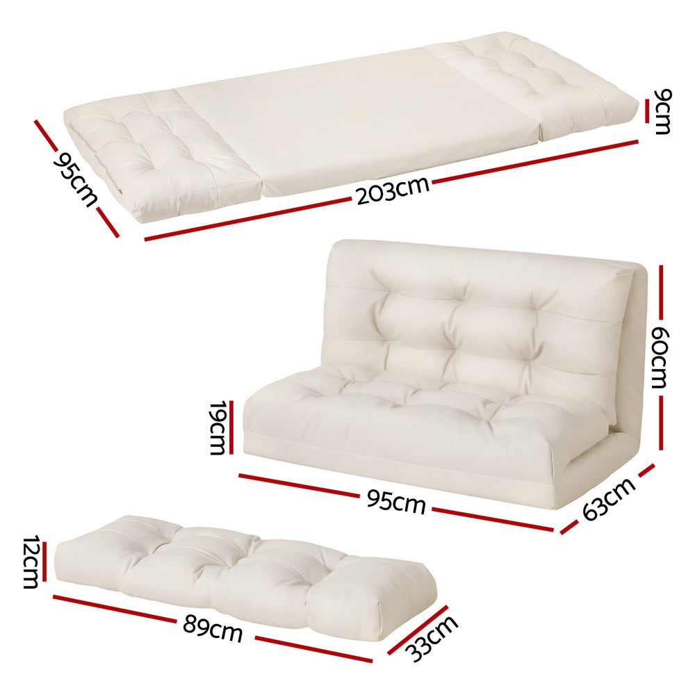 Sofas & Sofa Beds: Artiss Floor Lounge Sofa Bed 2 Seater Pillow Leather White