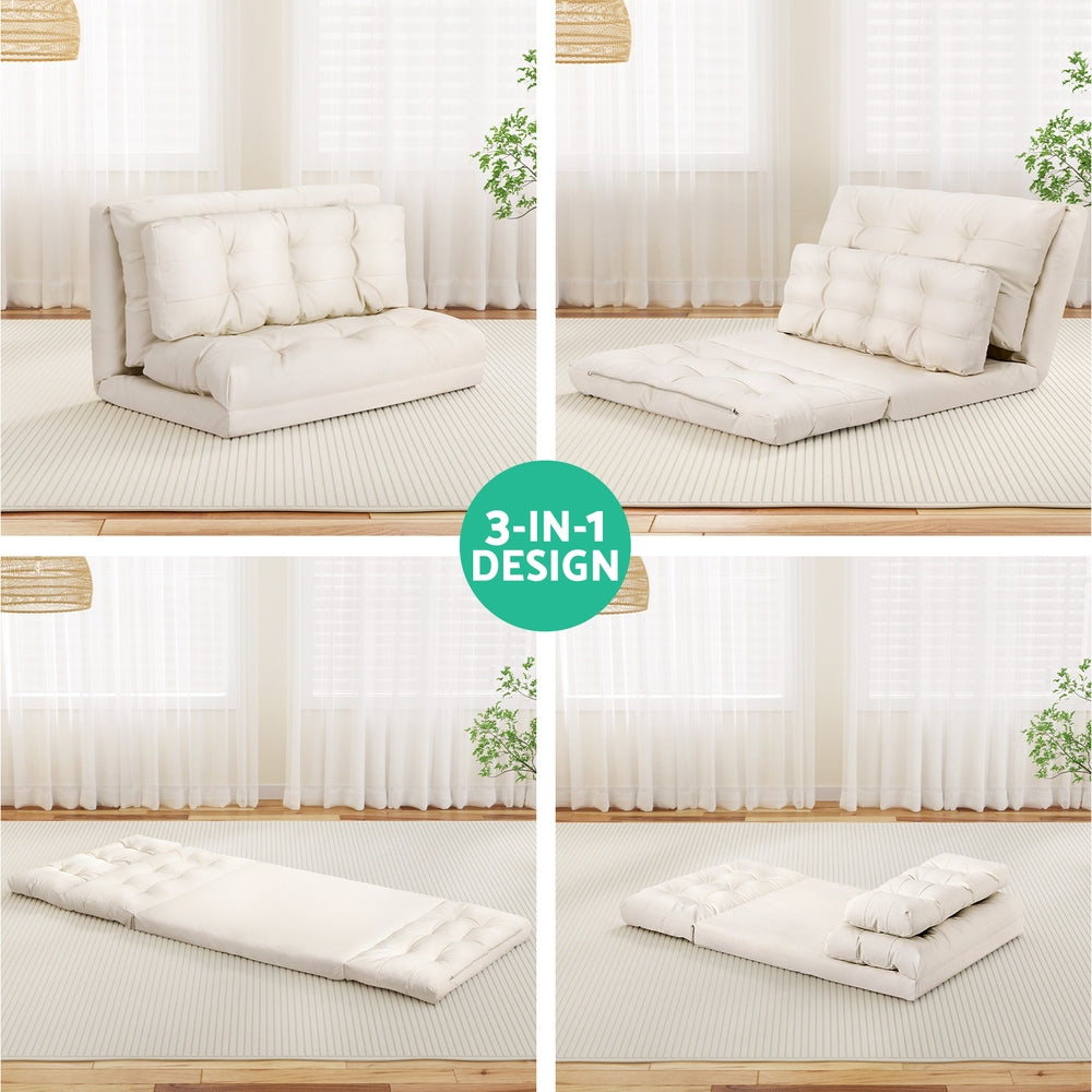 Sofas & Sofa Beds: Artiss Floor Lounge Sofa Bed 2 Seater Pillow Leather White