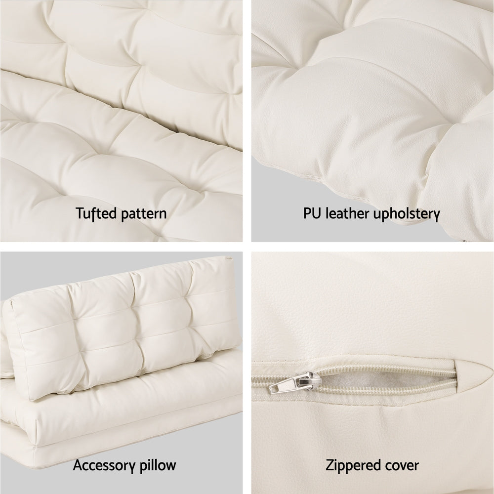 Sofas & Sofa Beds: Artiss Floor Lounge Sofa Bed 2 Seater Pillow Leather White