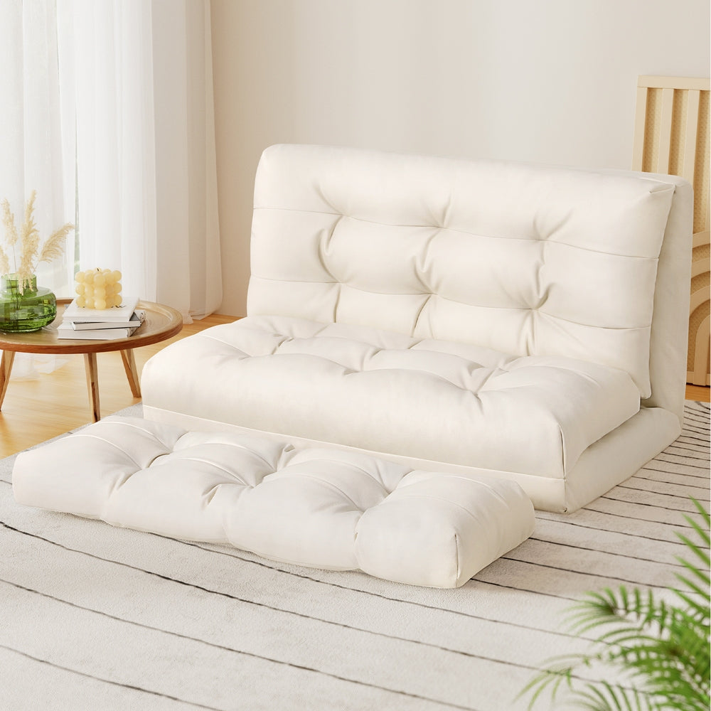 Sofas & Sofa Beds: Artiss Floor Lounge Sofa Bed 2 Seater Pillow Leather White