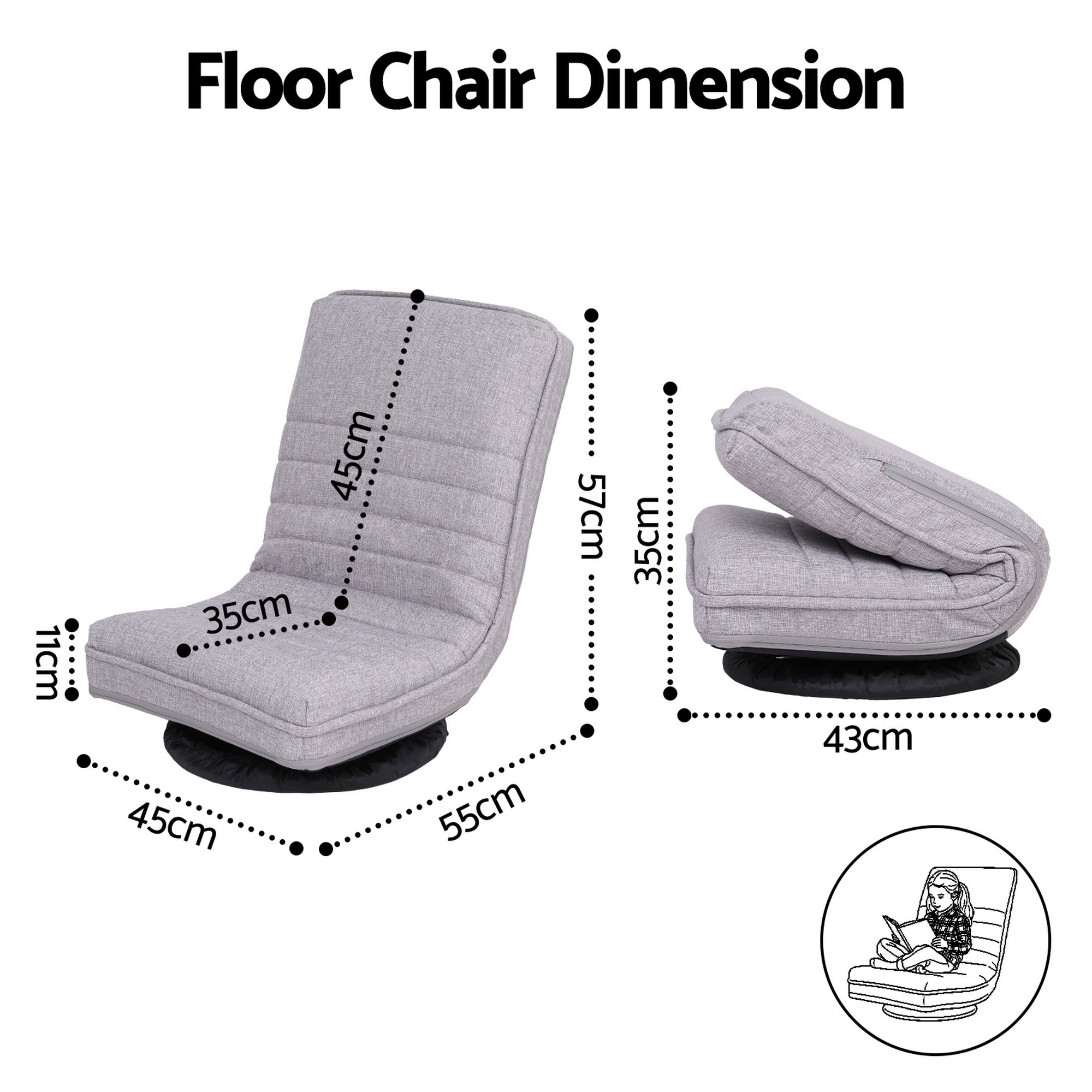 Arm Chairs & Recliners: Ariss Swivel Floor Chair 360 Adjustable Foldable Lounge Seat Floor Sofa Chair Grey