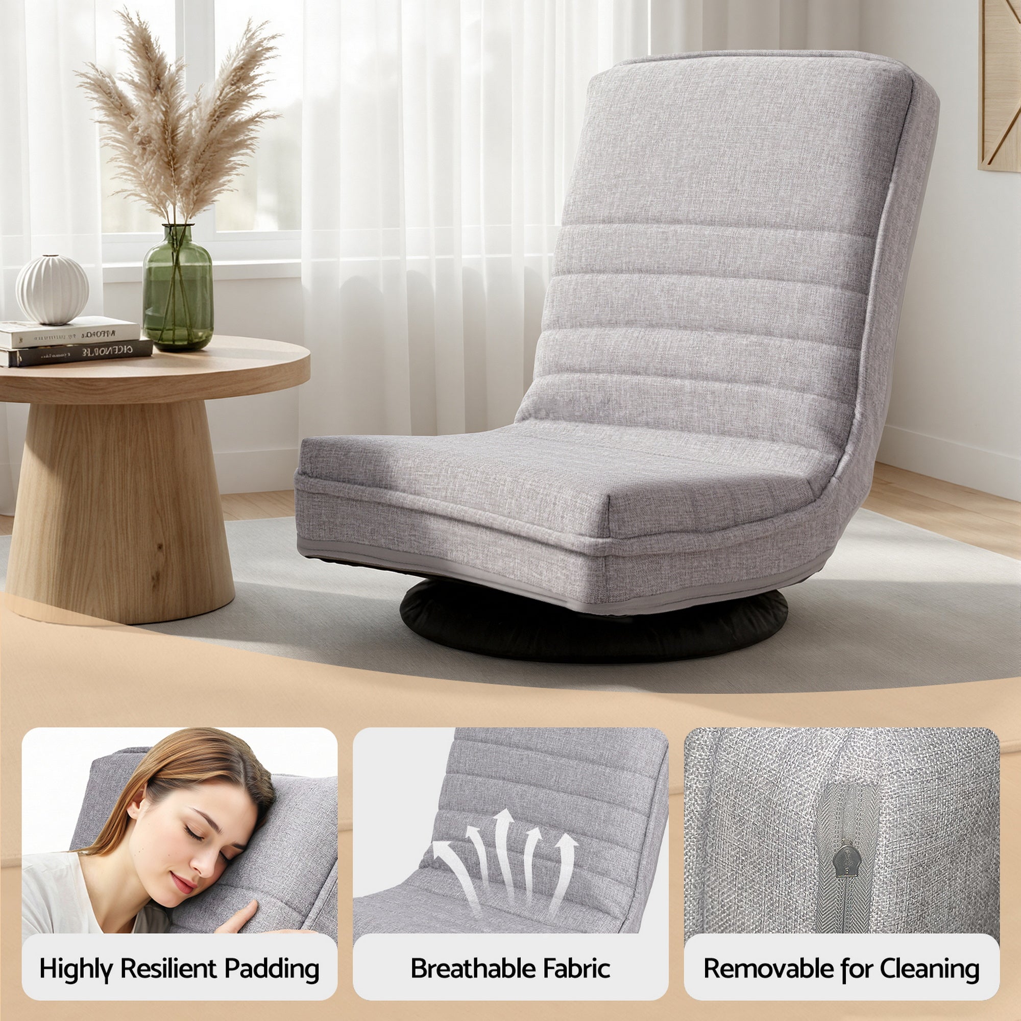 Arm Chairs & Recliners: Ariss Swivel Floor Chair 360 Adjustable Foldable Lounge Seat Floor Sofa Chair Grey
