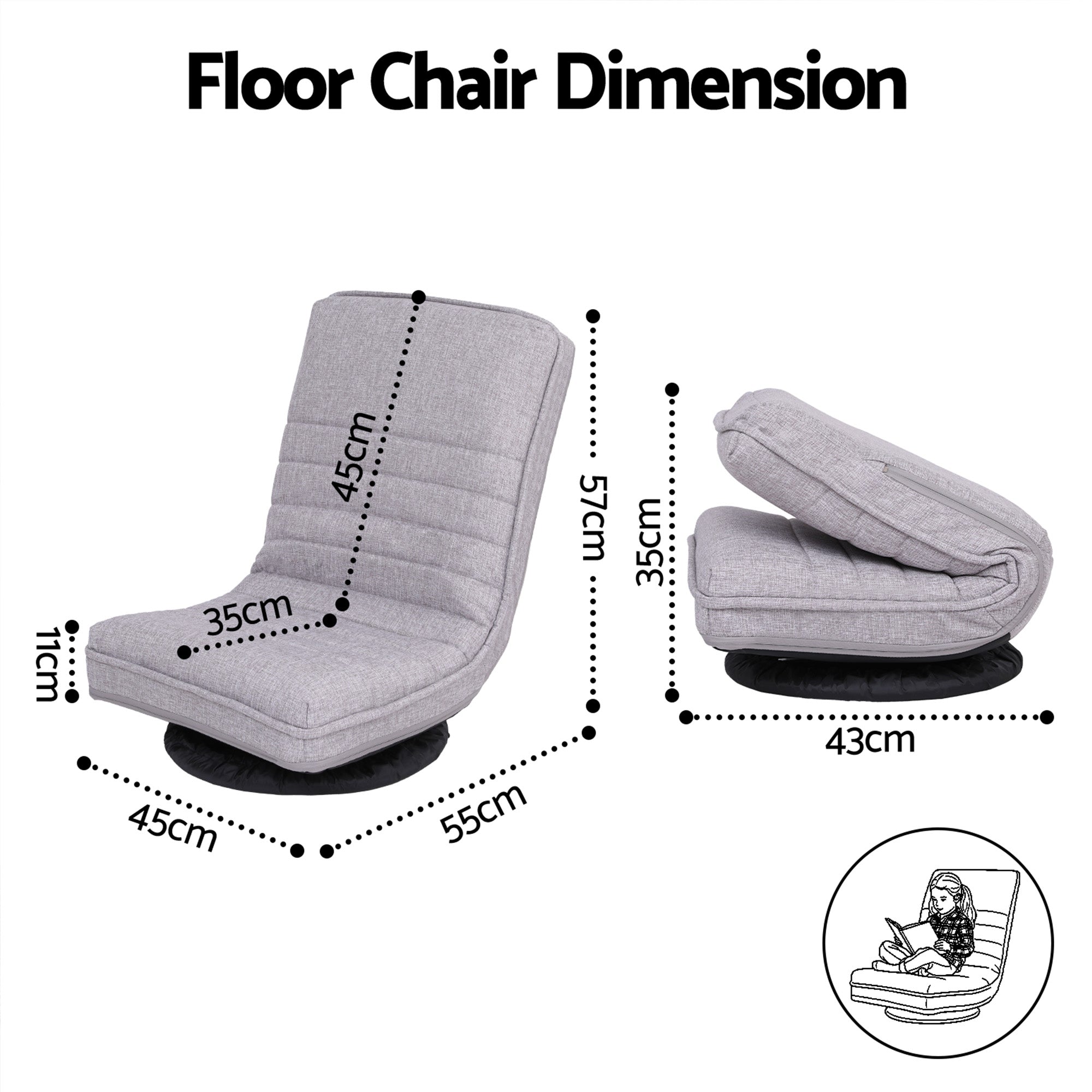 Artiss 4PCS Swivel Floor Chair 360 Adjustable Foldable Lounge Seat Floor Sofa Chair Grey