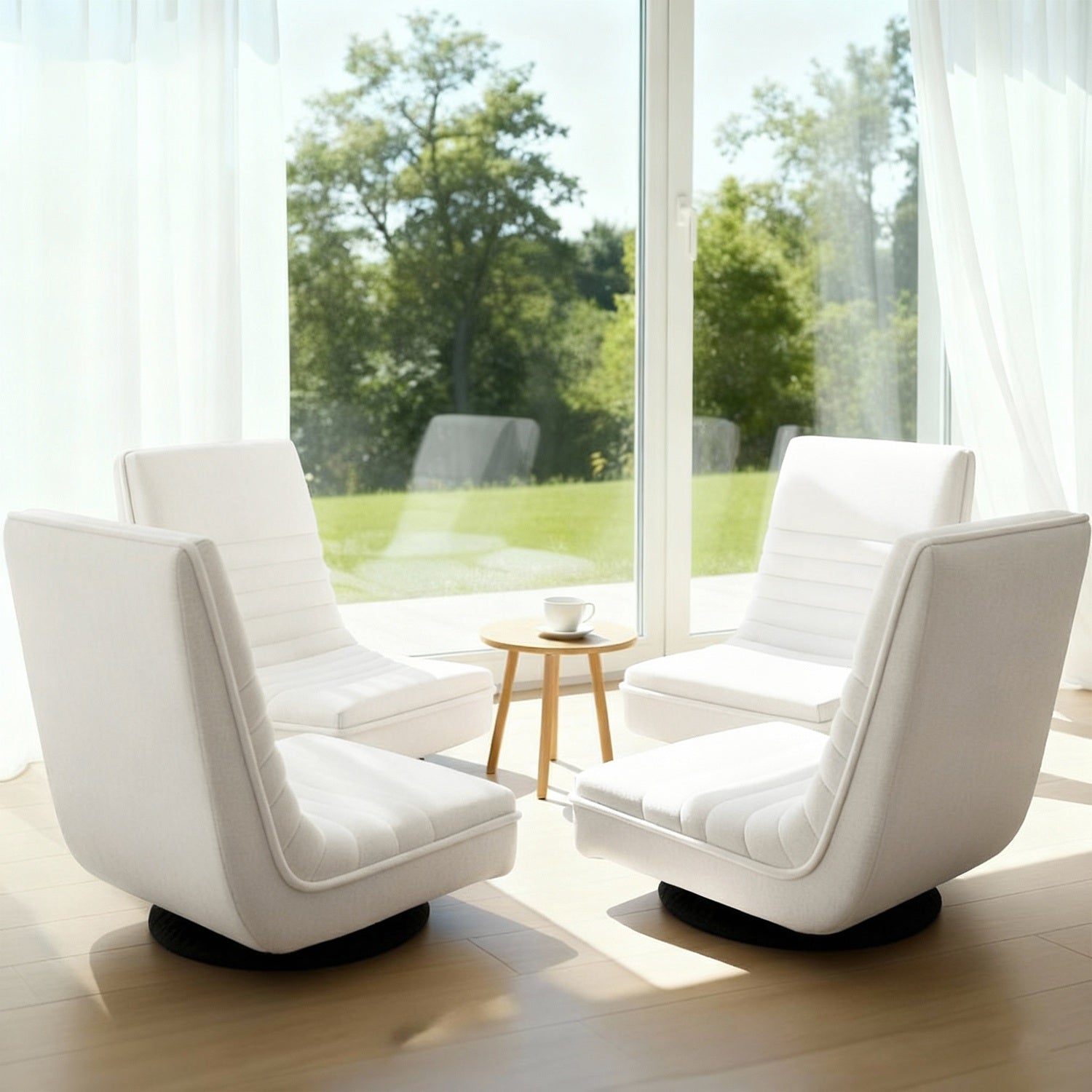 Arm Chairs & Recliners: Artiss 4XFloor Chair Lounge Sofa Swivel Foldable Linen White