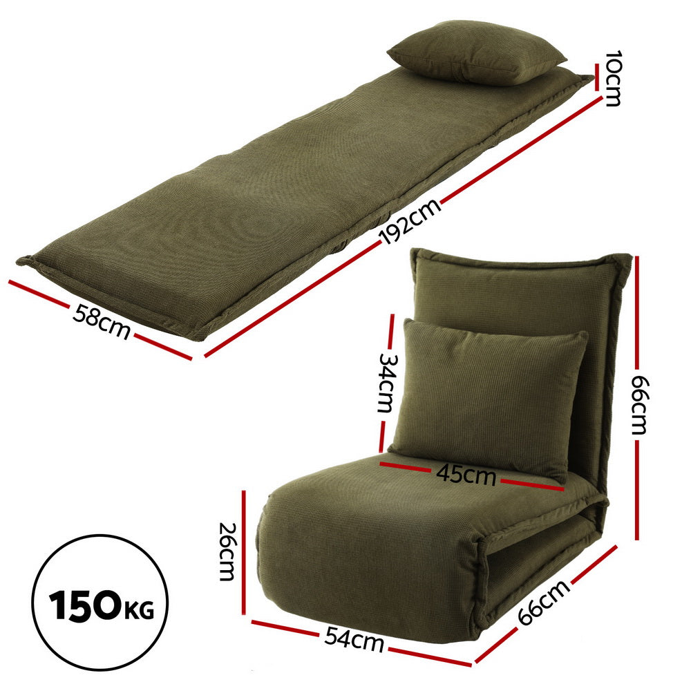 Arm Chairs & Recliners: Artiss Floor Lounge Sofa Bed Foldable Green