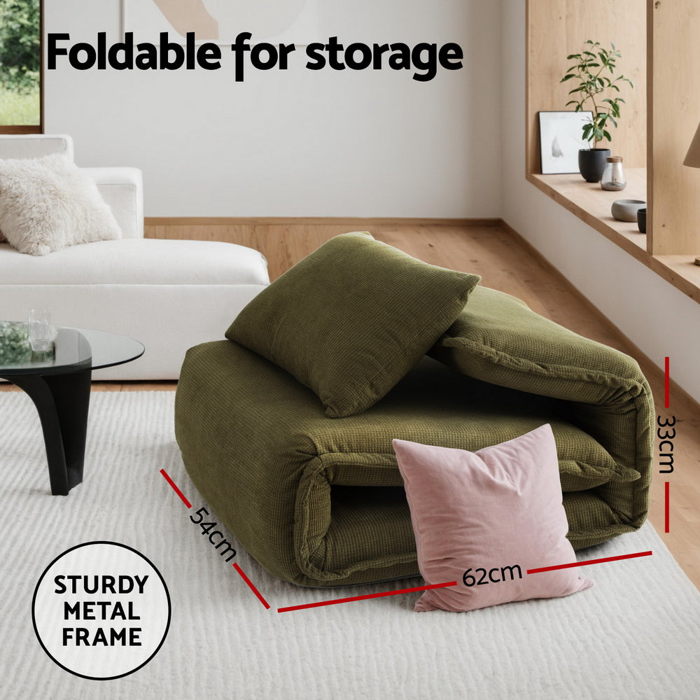 Arm Chairs & Recliners: Artiss Floor Lounge Sofa Bed Foldable Green