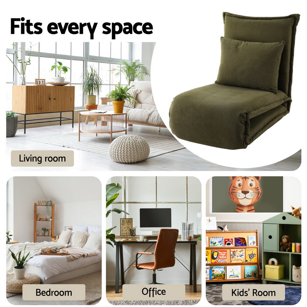 Arm Chairs & Recliners: Artiss Floor Lounge Sofa Bed Foldable Green
