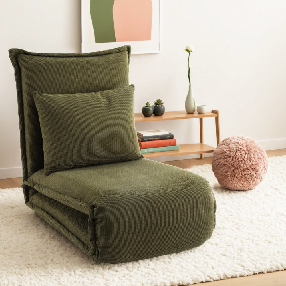 Arm Chairs & Recliners: Artiss Floor Lounge Sofa Bed Foldable Green