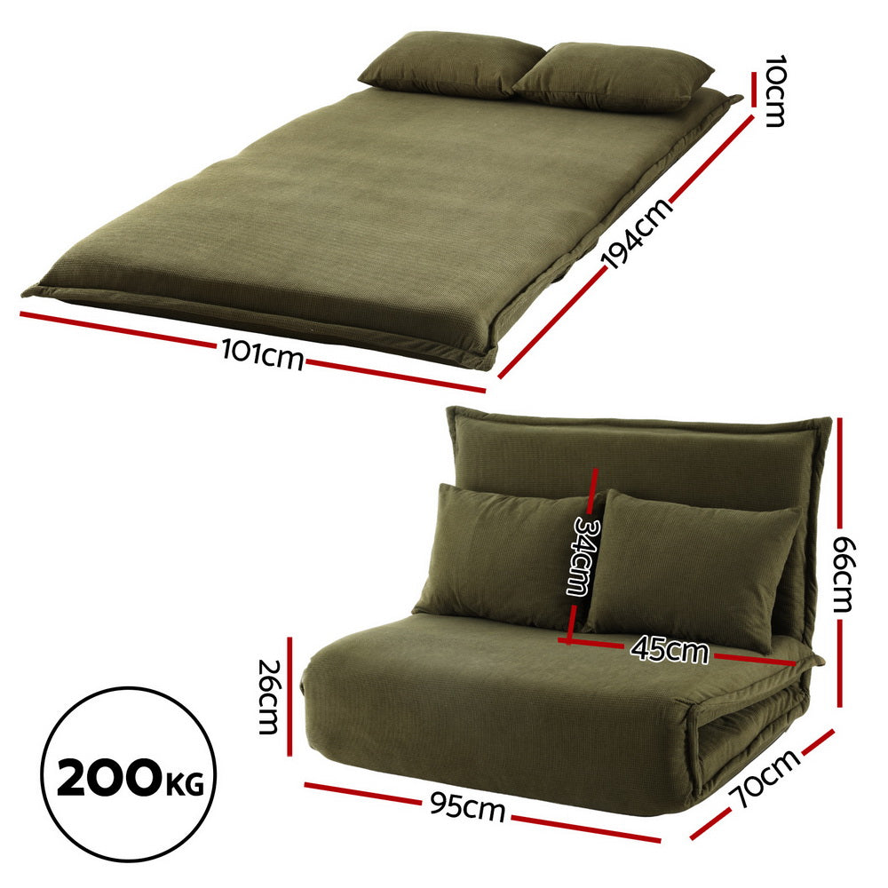 Arm Chairs & Recliners: Artiss Floor Lounge Sofa Bed Foldable 2 Seater Green
