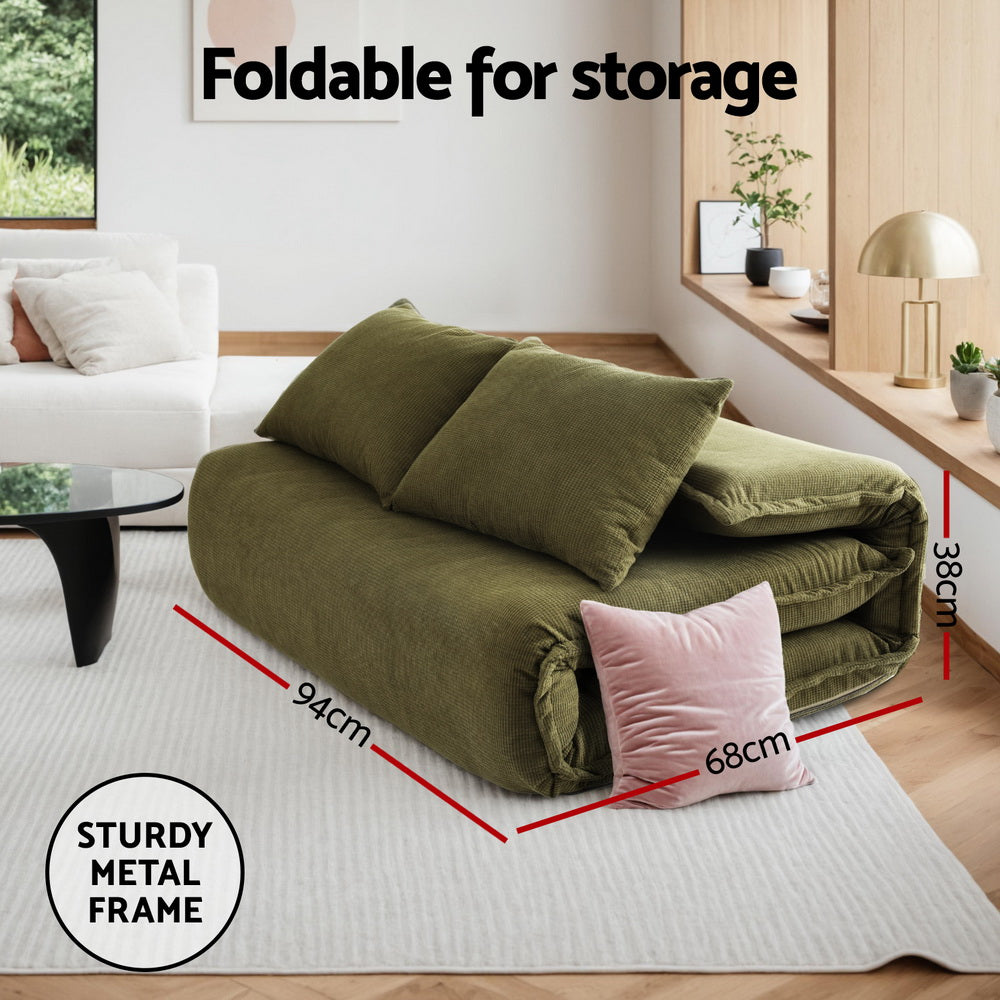 Arm Chairs & Recliners: Artiss Floor Lounge Sofa Bed Foldable 2 Seater Green