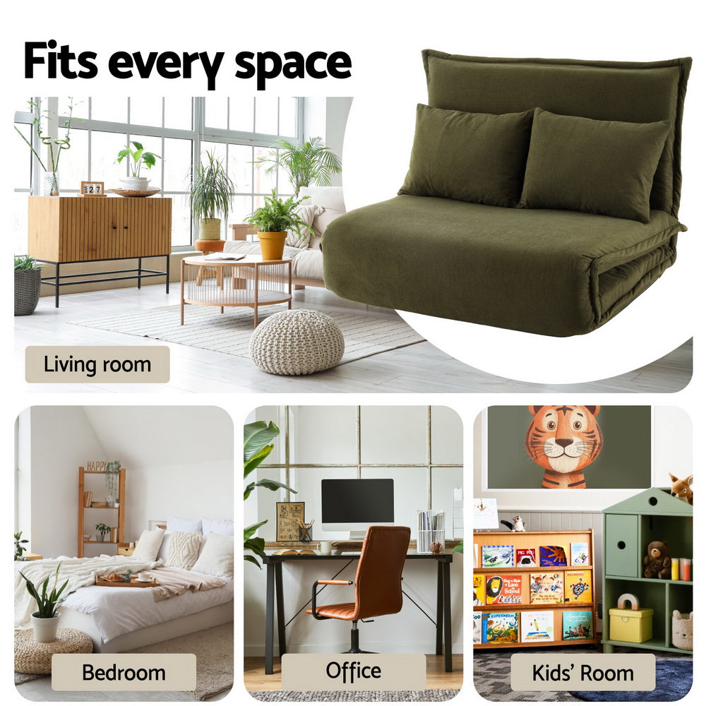 Arm Chairs & Recliners: Artiss Floor Lounge Sofa Bed Foldable 2 Seater Green