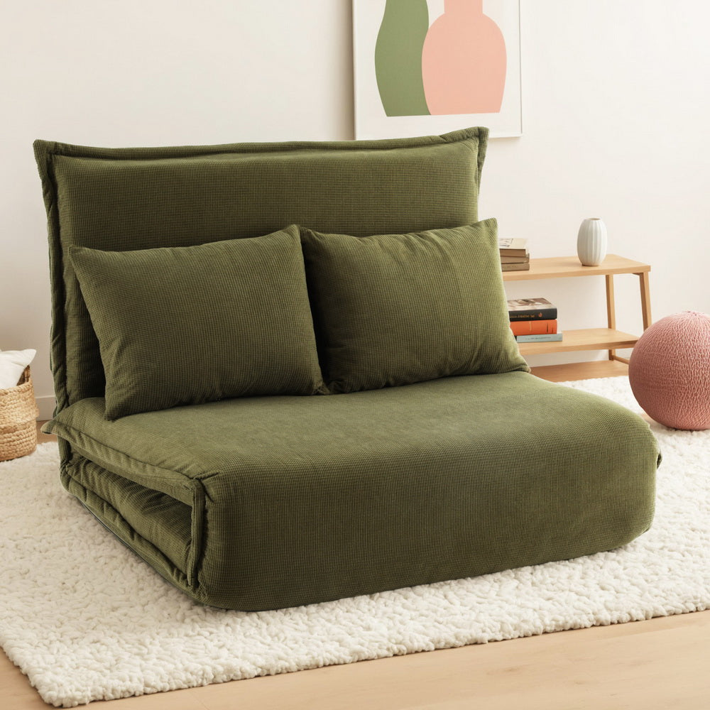 Arm Chairs & Recliners: Artiss Floor Lounge Sofa Bed Foldable 2 Seater Green