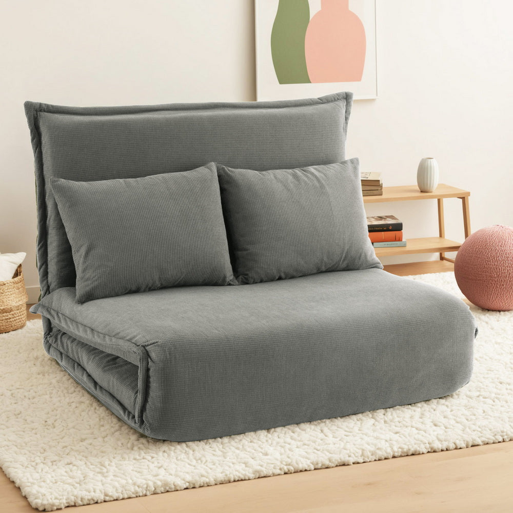 Arm Chairs & Recliners: Artiss Floor Lounge Sofa Bed Foldable 2 Seater Grey