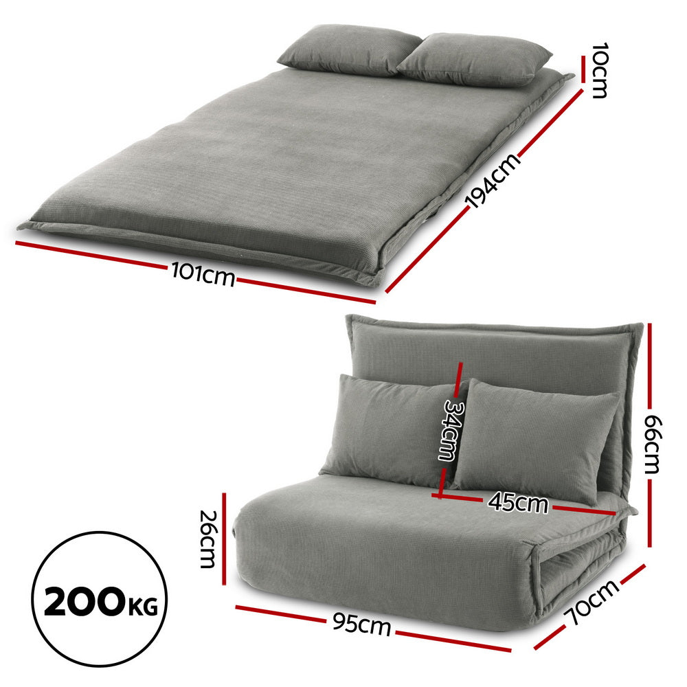 Arm Chairs & Recliners: Artiss Floor Lounge Sofa Bed Foldable 2 Seater Grey