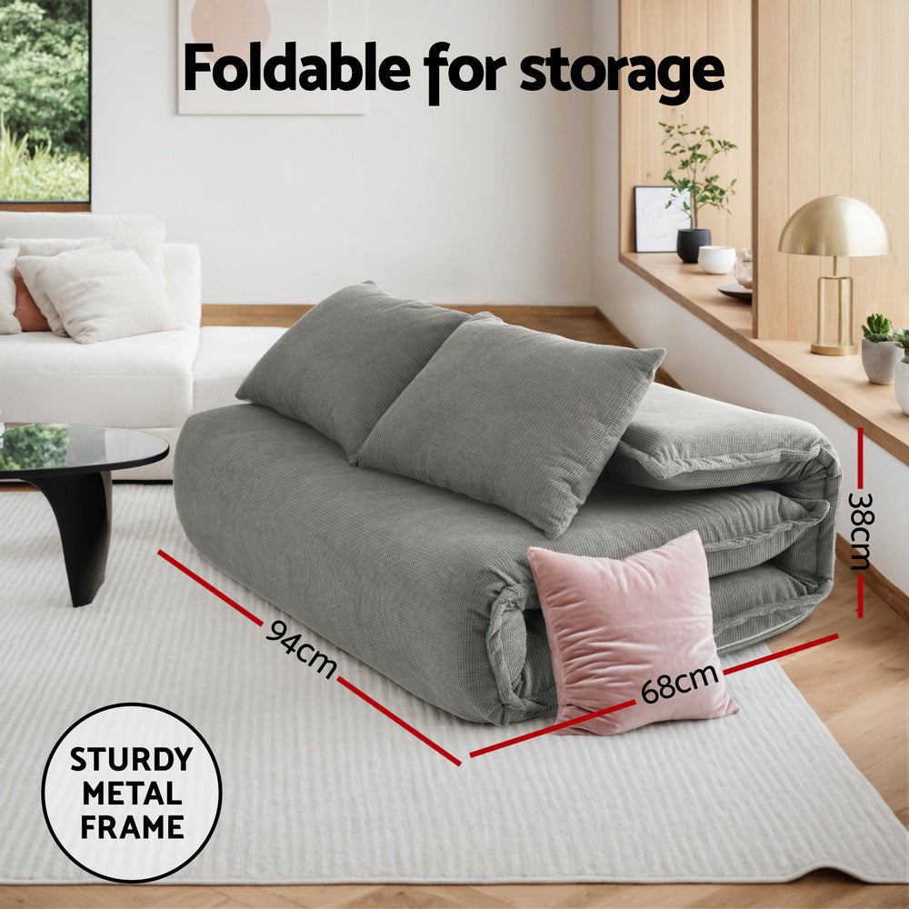 Arm Chairs & Recliners: Artiss Floor Lounge Sofa Bed Foldable 2 Seater Grey