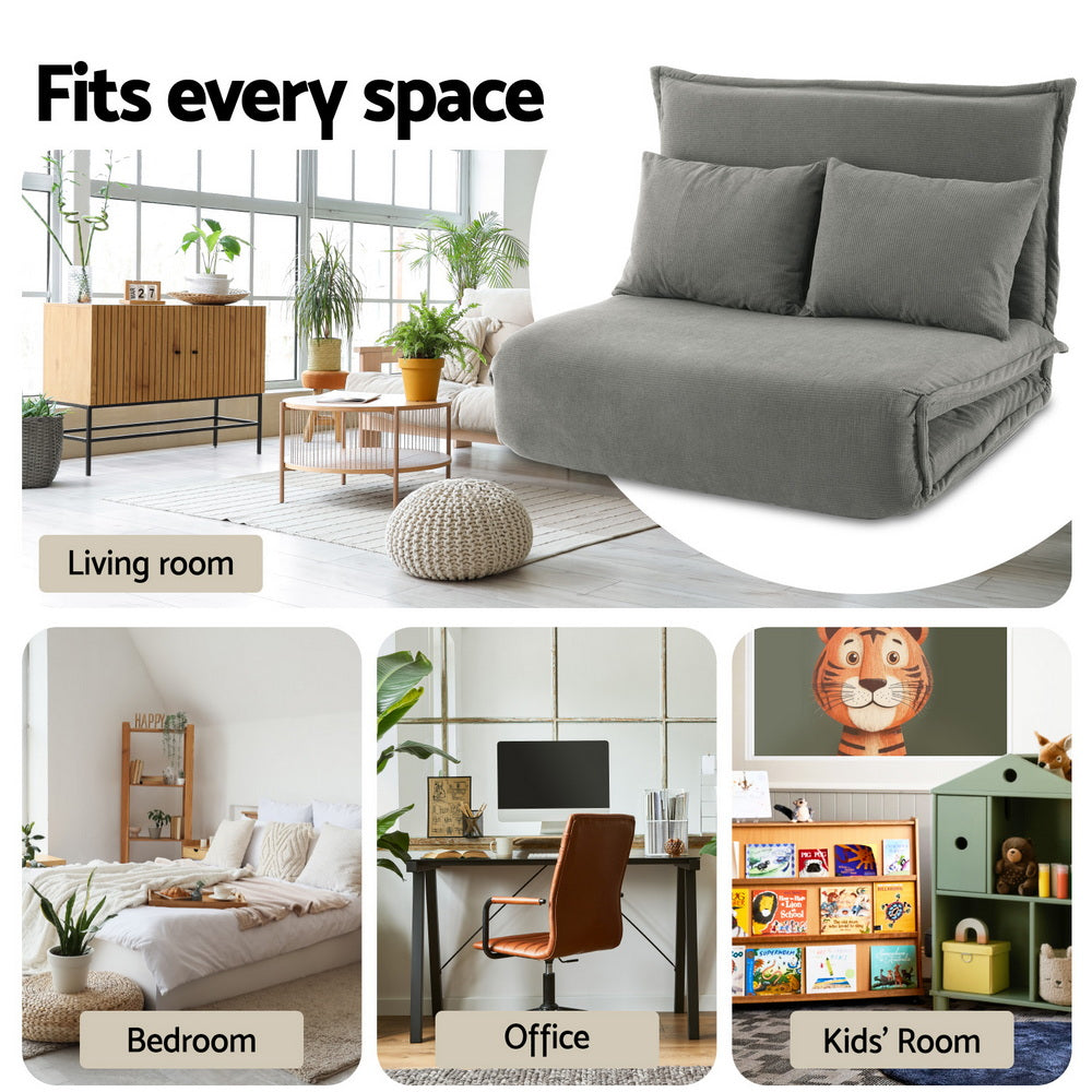 Arm Chairs & Recliners: Artiss Floor Lounge Sofa Bed Foldable 2 Seater Grey