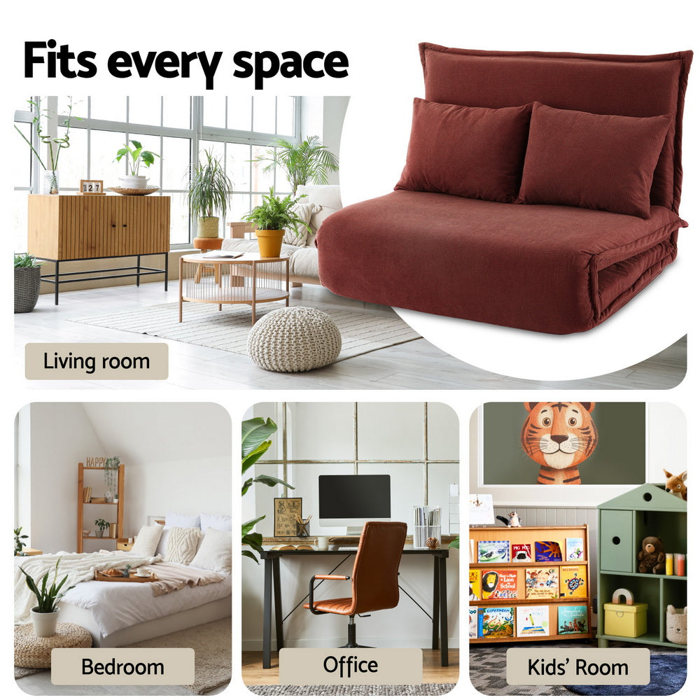 Arm Chairs & Recliners: Artiss Floor Lounge Sofa Bed Foldable 2 Seater Orange