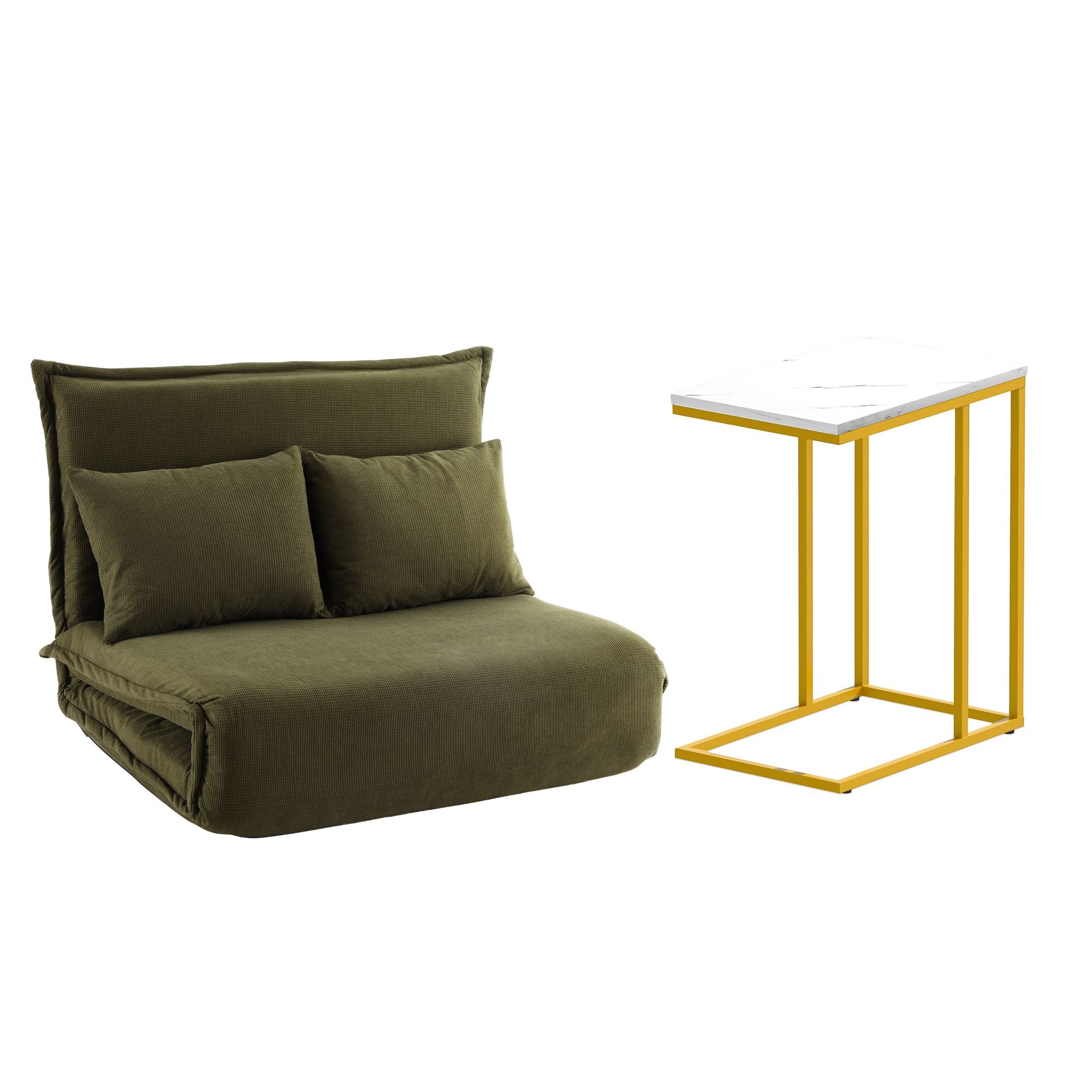 Artiss Floor Lounge Sofa Bed Folding Chaise Chair Green & Coffee Table Side Table Marble Effect