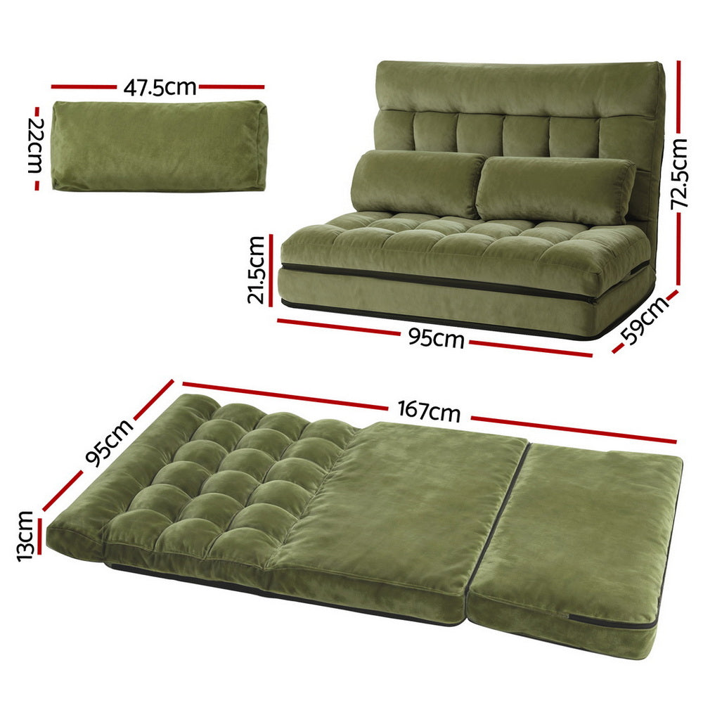 Arm Chairs & Recliners: ArtissLounge Sofa Bed 2 seater Green Fabric