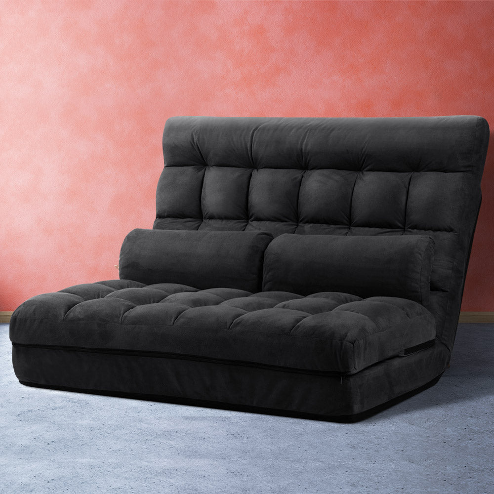Sofas & Sofa Beds: Artiss Floor Lounge Sofa Bed 2-seater Charcoal Suede