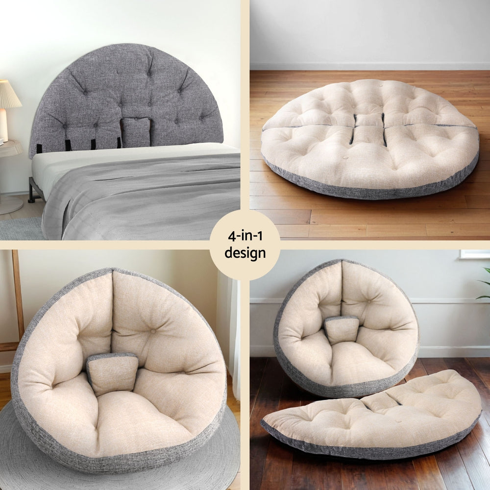 Arm Chairs & Recliners: Artiss Floor Lounge Sofa Bed Chair Foldable Washable Beige