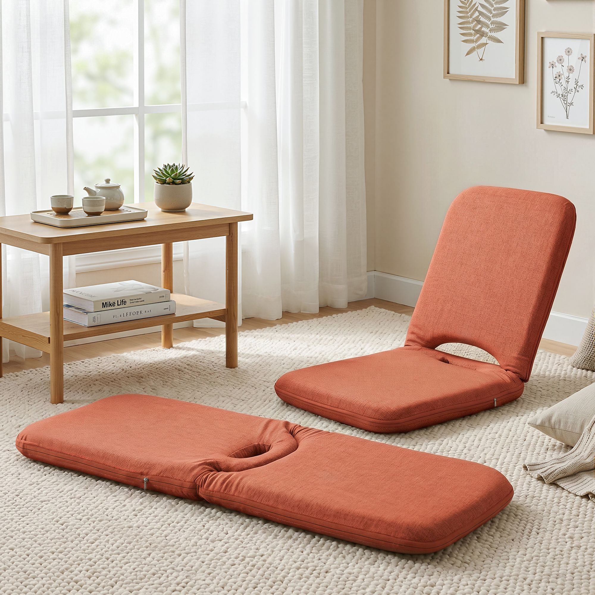 Artiss Floor Chair 5 Position Adjustable Orange Lazy Sofa for Living Room Bedroom