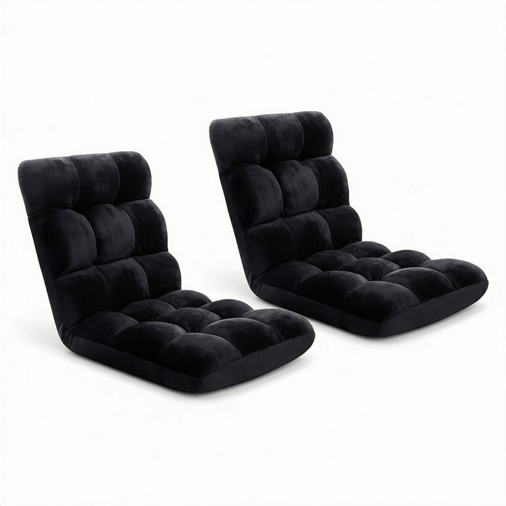 Arm Chairs & Recliners: Artiss 2X Lounge Sofa Bed Flannel Fabric Black