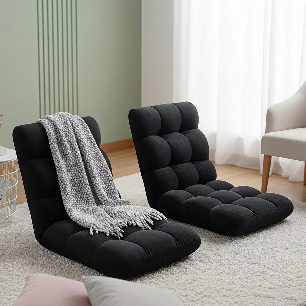 Arm Chairs & Recliners: Artiss 2X Lounge Sofa Bed Flannel Fabric Black