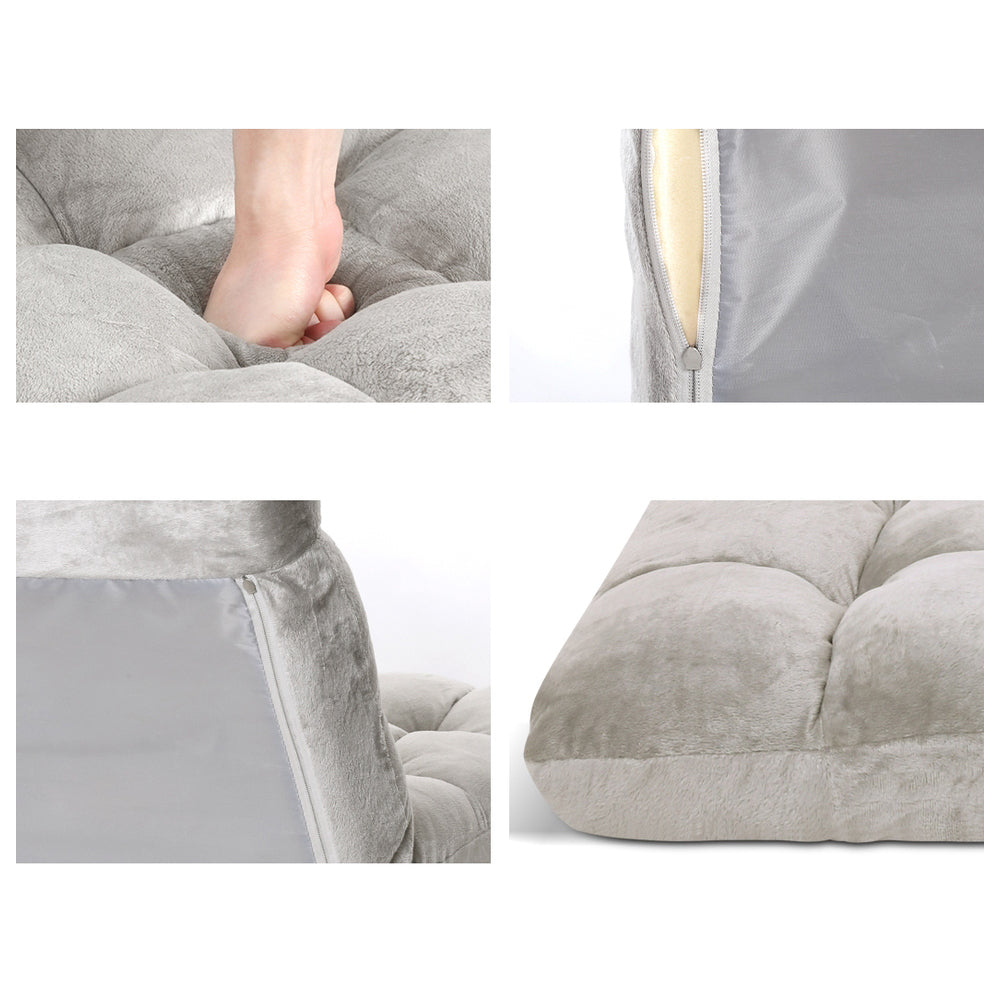 Arm Chairs & Recliners: Artiss 2X Lounge Sofa Bed Flannel Fabric Grey