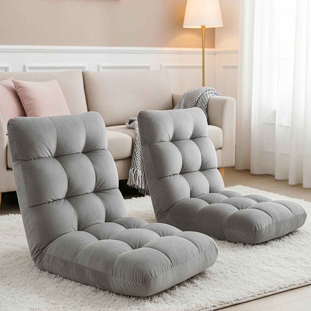 Arm Chairs & Recliners: Artiss 2X Lounge Sofa Bed Flannel Fabric Grey