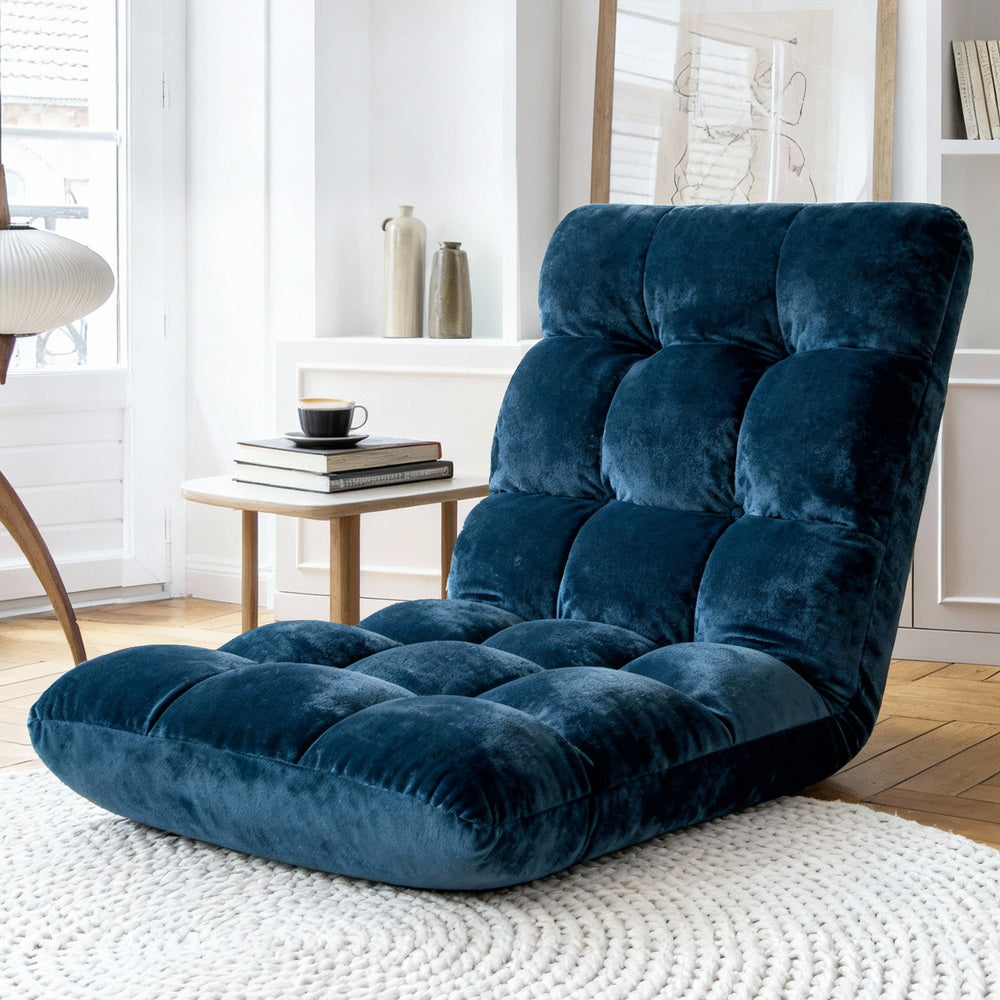 Arm Chairs & Recliners: Artiss Floor Lounge Sofa Bed Flannel Fabric Navy