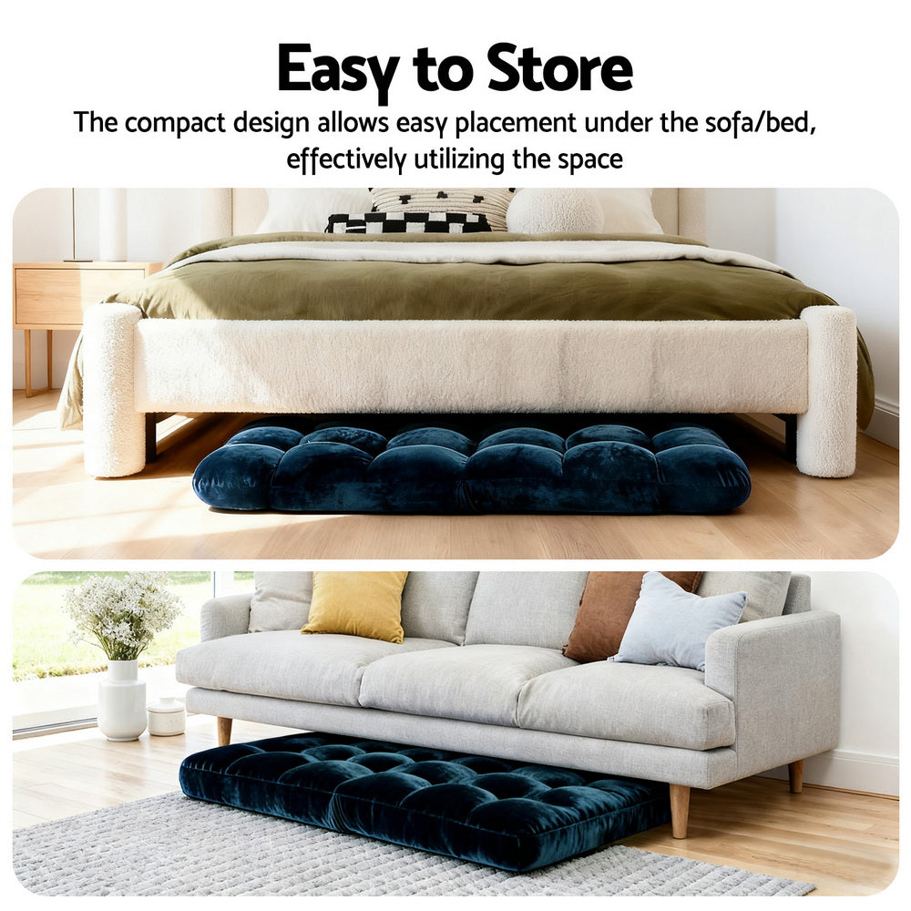 Arm Chairs & Recliners: Artiss Floor Lounge Sofa Bed Flannel Fabric Navy