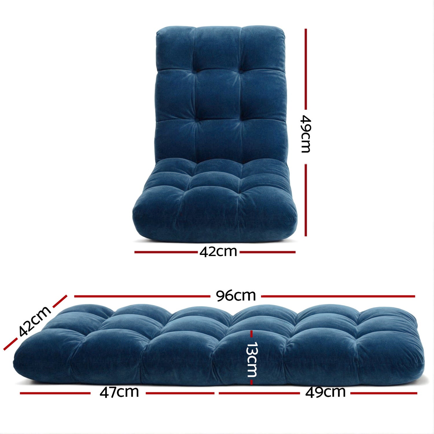 Arm Chairs & Recliners: Artiss 2PCS Floor Lounge Sofa Bed Flannel Fabric Navy