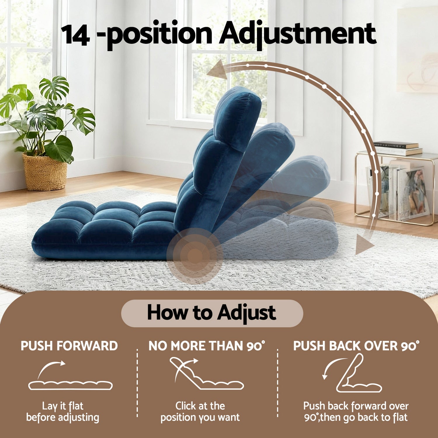 Arm Chairs & Recliners: Artiss 2PCS Floor Lounge Sofa Bed Flannel Fabric Navy