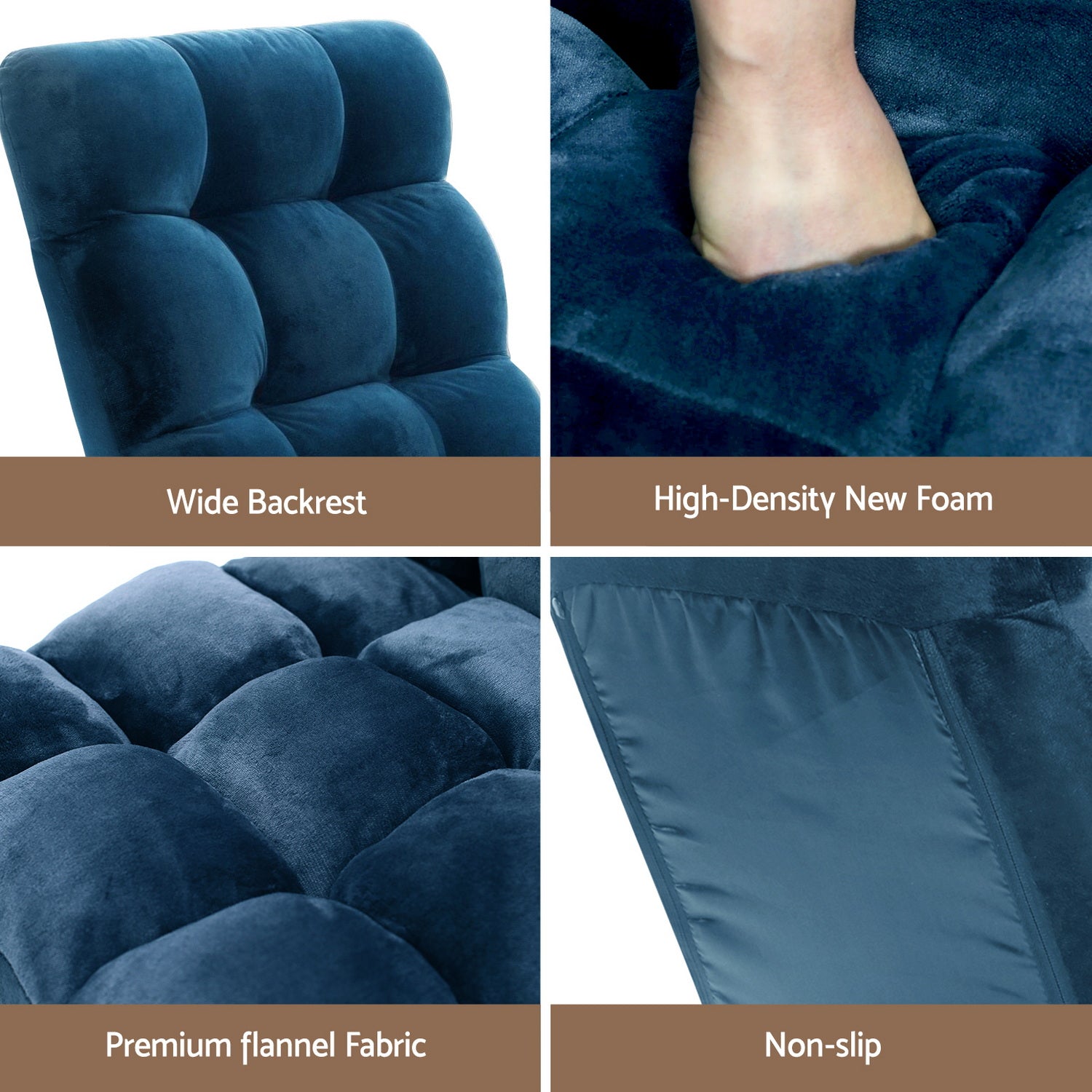 Arm Chairs & Recliners: Artiss 2PCS Floor Lounge Sofa Bed Flannel Fabric Navy